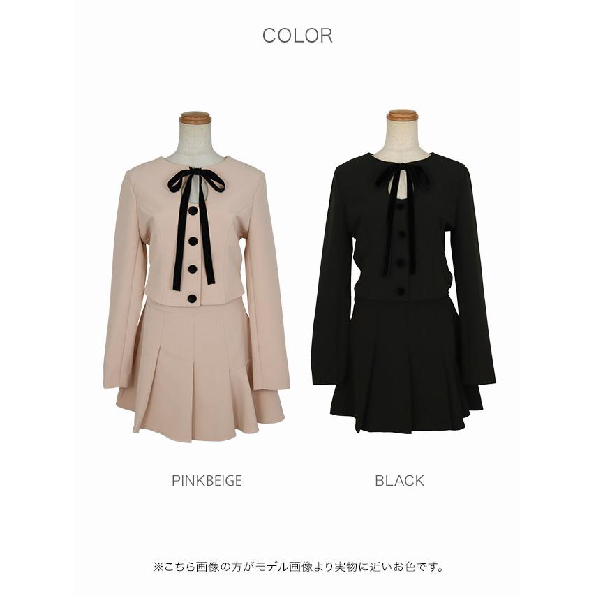 Anella/アネラ] 韓国ドレス 長袖 プリーツスカート セットアップ