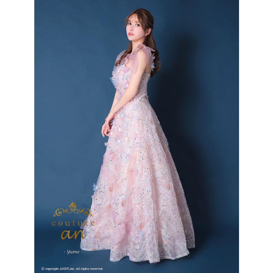 【取り寄せ商品】couturean クチュールアン 高級 ノースリーブ リボン 立体フラワー スパンコール ラメ バースデー Aライン キャバドレスの画像