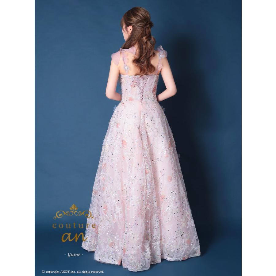 【取り寄せ商品】couturean クチュールアン 高級 ノースリーブ リボン 立体フラワー スパンコール ラメ バースデー Aライン キャバドレスの画像