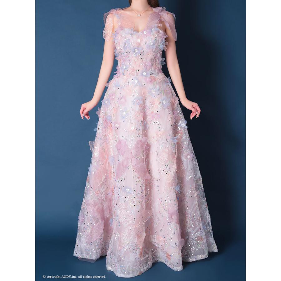 【取り寄せ商品】couturean クチュールアン 高級 ノースリーブ リボン 立体フラワー スパンコール ラメ バースデー Aライン キャバドレスの画像