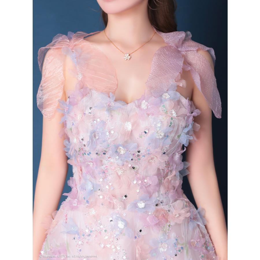 【取り寄せ商品】couturean クチュールアン 高級 ノースリーブ リボン 立体フラワー スパンコール ラメ バースデー Aライン キャバドレスの画像