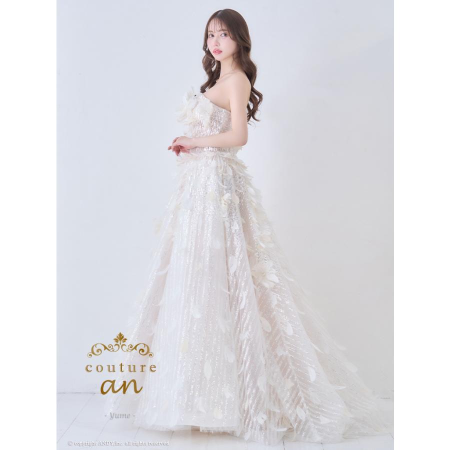 【取り寄せ商品】couturean クチュールアン 高級 ベアトップ フェザー フラワー ビジュー スパンコール バースデー Aライン キャバドレスの画像