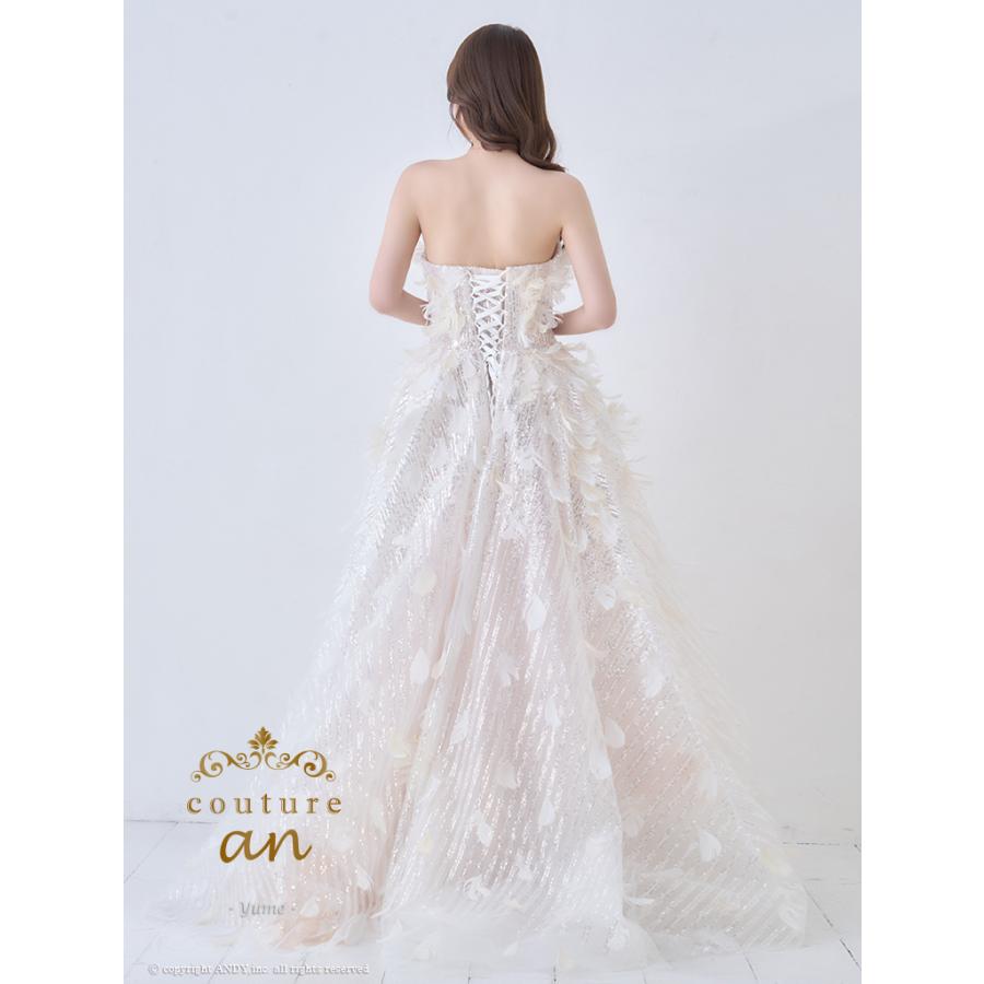 【取り寄せ商品】couturean クチュールアン 高級 ベアトップ フェザー フラワー ビジュー スパンコール バースデー Aライン キャバドレスの画像