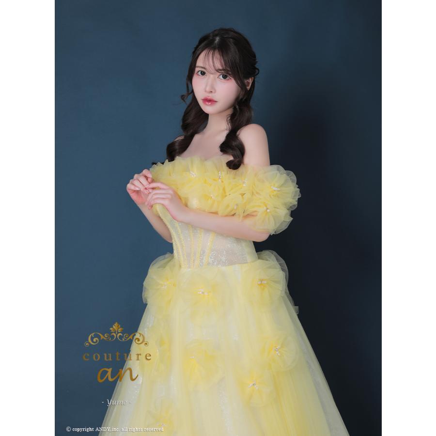 【取り寄せ商品】couturean クチュールアン 高級 オフショルダー 立体フラワー ビジュー パール チュール バースデー Aライン キャバドレスの画像