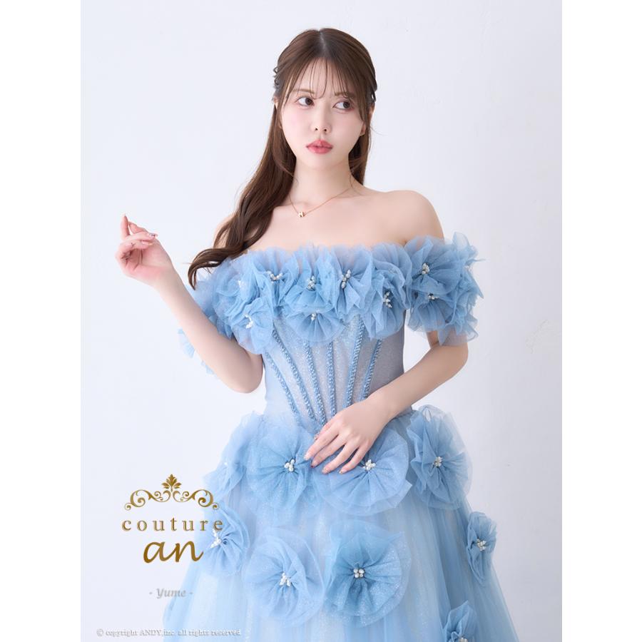 【取り寄せ商品】couturean クチュールアン 高級 オフショルダー 立体フラワー ビジュー パール チュール バースデー Aライン キャバドレスの画像