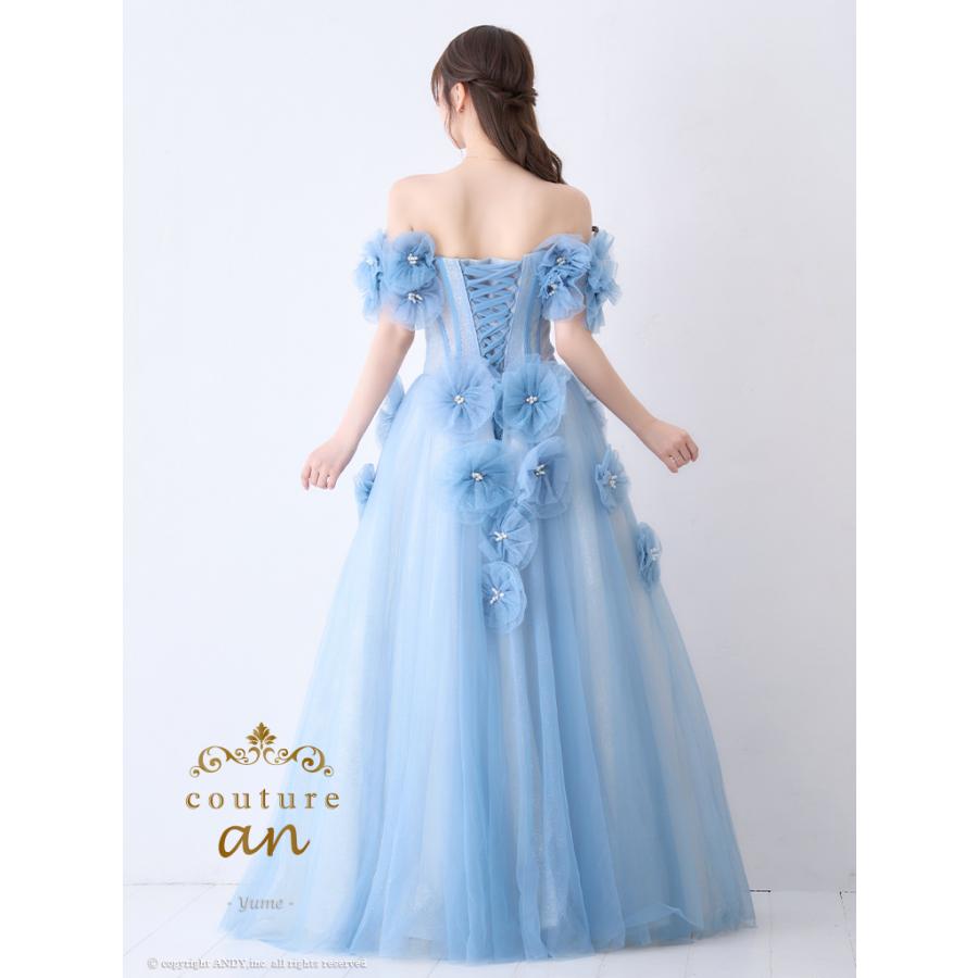 【取り寄せ商品】couturean クチュールアン 高級 オフショルダー 立体フラワー ビジュー パール チュール バースデー Aライン キャバドレスの画像