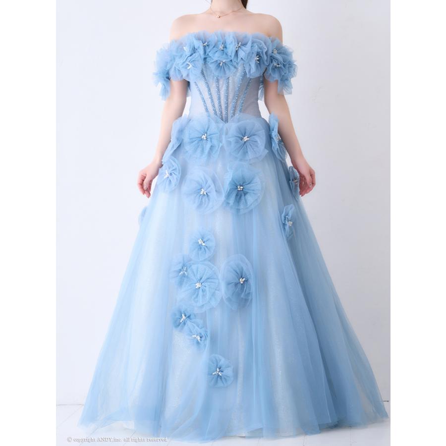 【取り寄せ商品】couturean クチュールアン 高級 オフショルダー 立体フラワー ビジュー パール チュール バースデー Aライン キャバドレスの画像