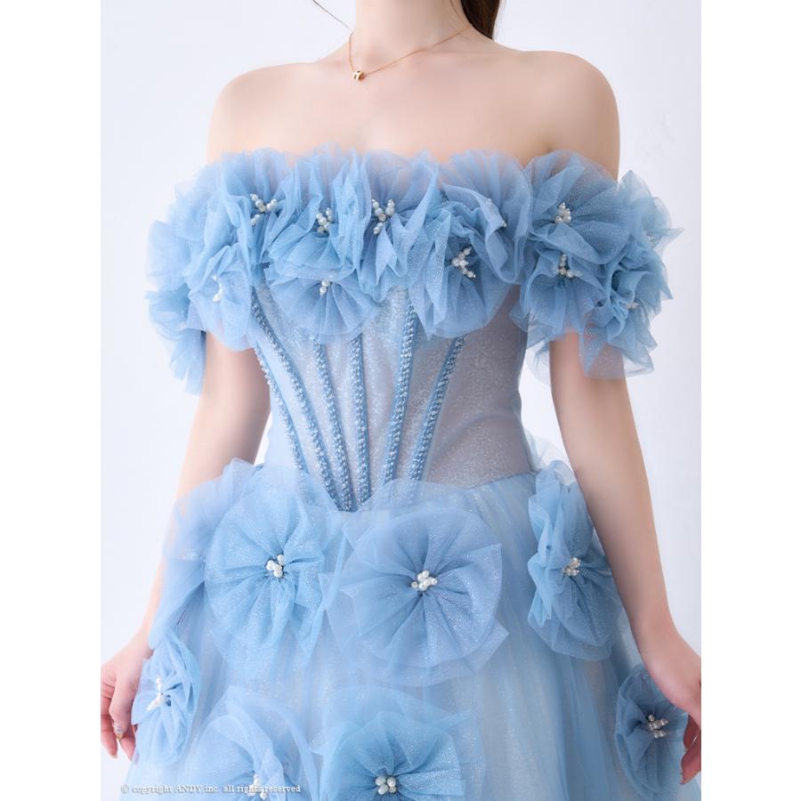 【取り寄せ商品】couturean クチュールアン 高級 オフショルダー 立体フラワー ビジュー パール チュール バースデー Aライン キャバドレスの画像