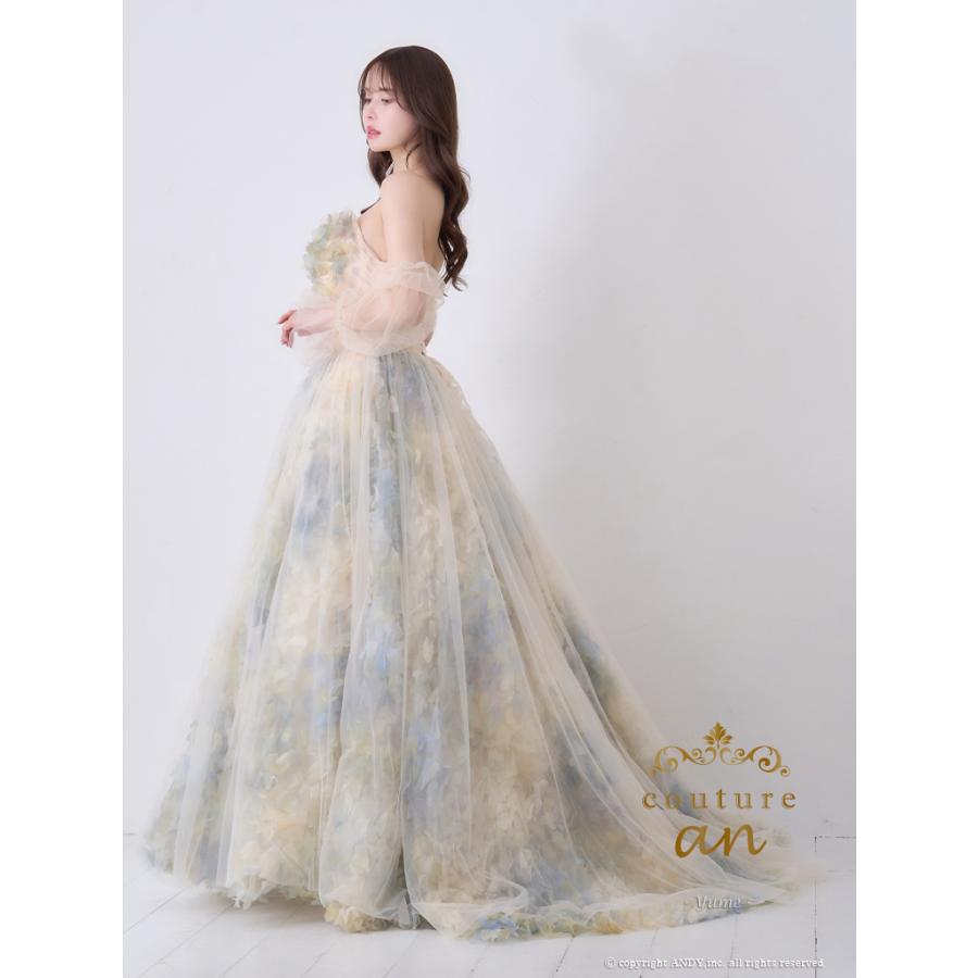 【取り寄せ商品】couturean クチュールアン 高級 ベアトップ 2way 袖あり フラワー シアー チュール バースデー フレア ロング キャバドレスの画像