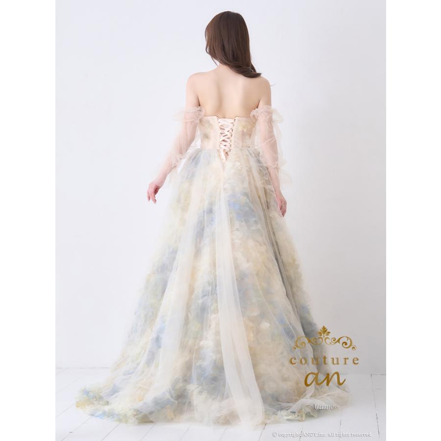 【取り寄せ商品】couturean クチュールアン 高級 ベアトップ 2way 袖あり フラワー シアー チュール バースデー フレア ロング キャバドレスの画像