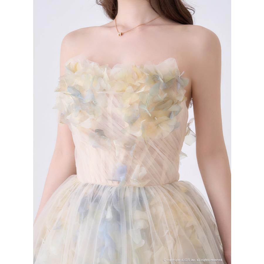 【取り寄せ商品】couturean クチュールアン 高級 ベアトップ 2way 袖あり フラワー シアー チュール バースデー フレア ロング キャバドレスの画像