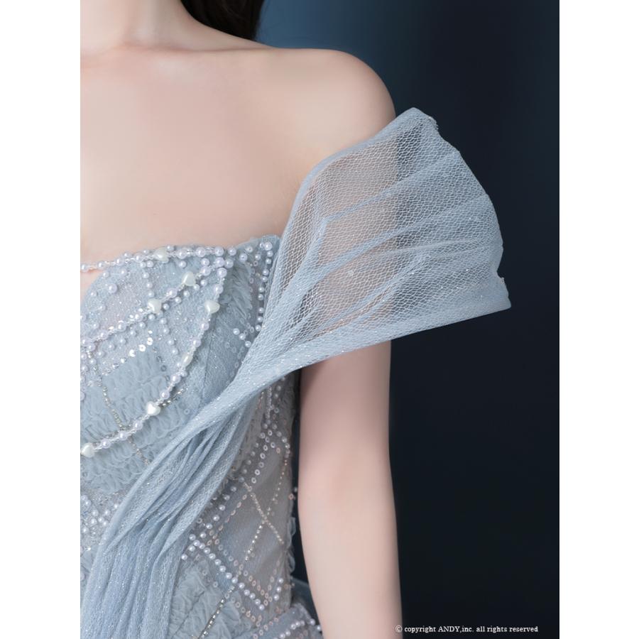 【取り寄せ商品】couturean クチュールアン 高級 ベアトップ ビジュー チェック ビジューチェーン シアー バストカット バースデー Aライン ロング キャバドレスの画像