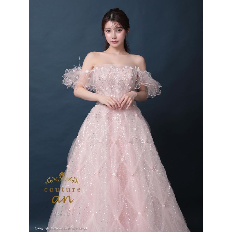 【取り寄せ商品】couturean クチュールアン 高級 オフショルダー ビジュー チュール フリル バースデー Aライン ロング キャバドレスの画像