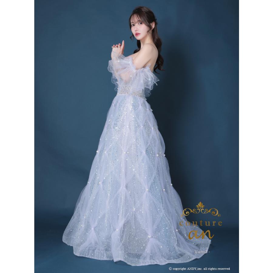 【取り寄せ商品】couturean クチュールアン 高級 オフショルダー ビジュー チュール フリル バースデー Aライン ロング キャバドレスの画像