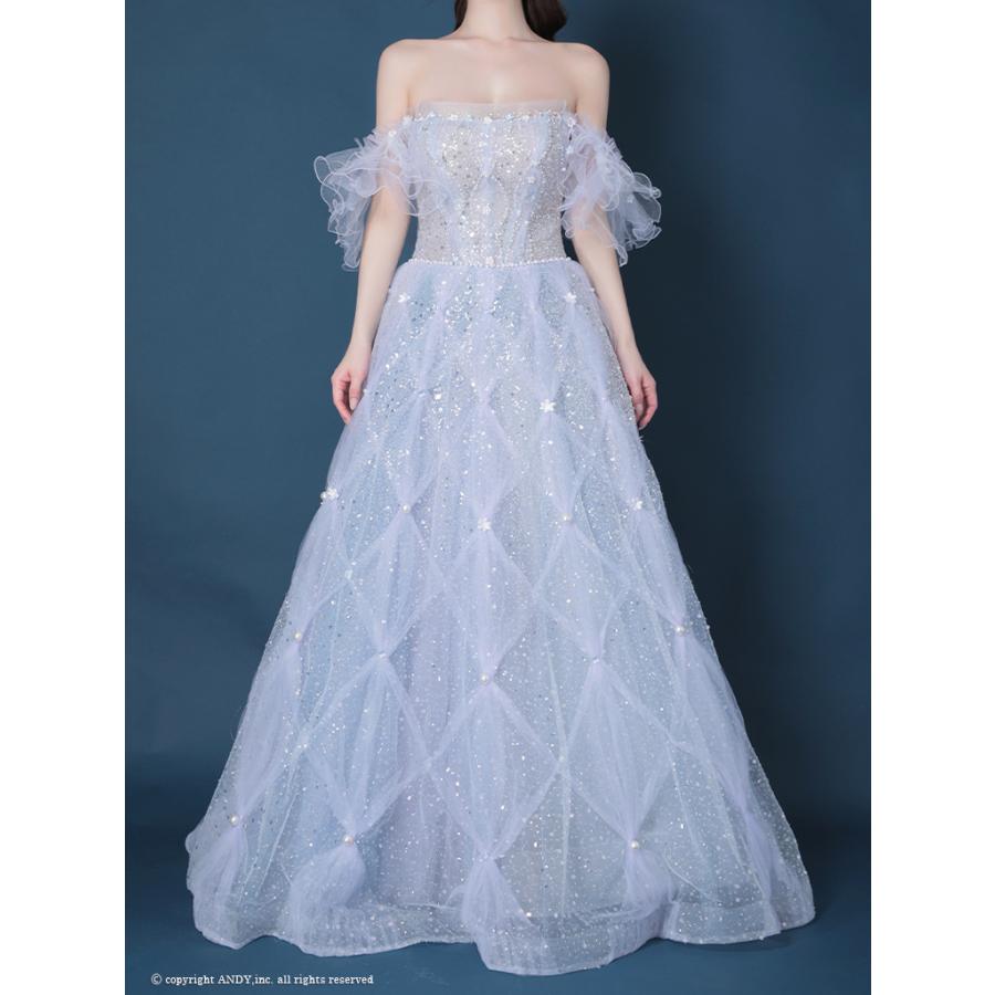 【取り寄せ商品】couturean クチュールアン 高級 オフショルダー ビジュー チュール フリル バースデー Aライン ロング キャバドレスの画像