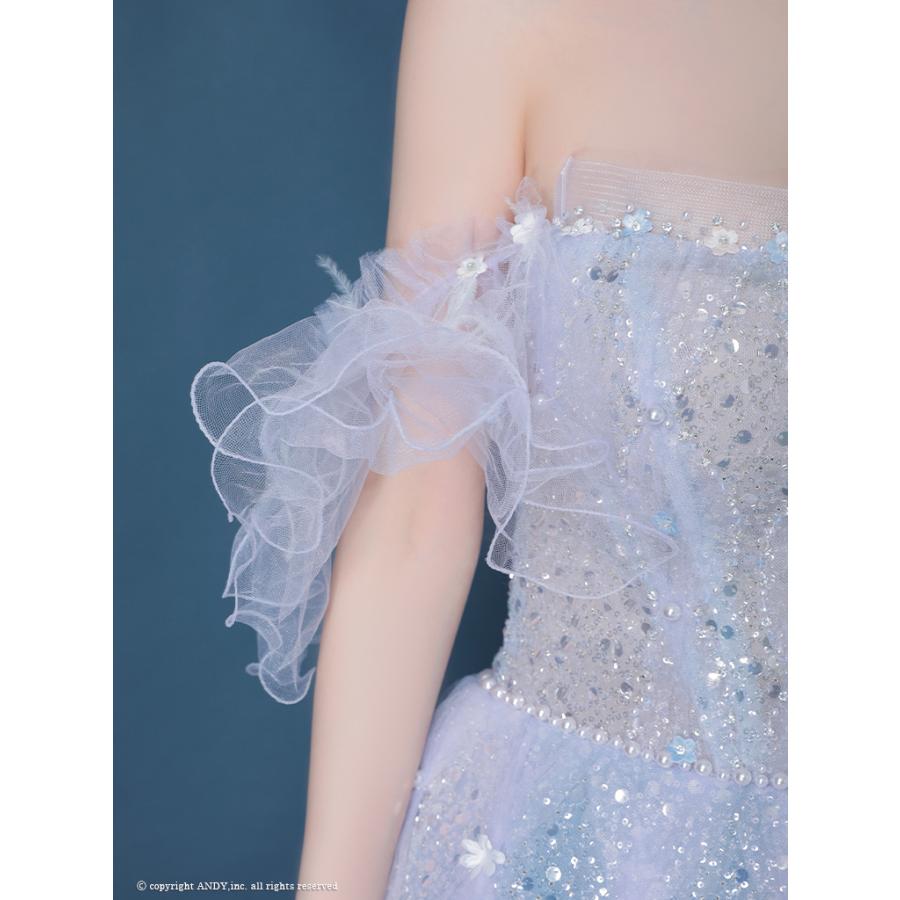 【取り寄せ商品】couturean クチュールアン 高級 オフショルダー ビジュー チュール フリル バースデー Aライン ロング キャバドレスの画像