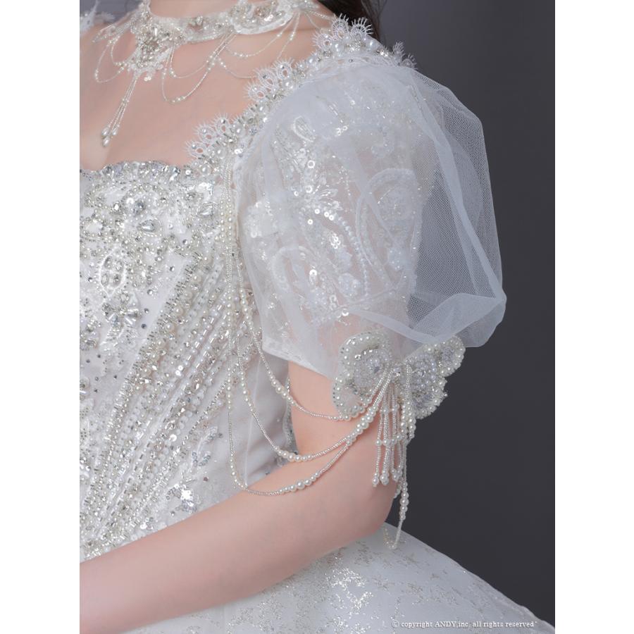 【取り寄せ商品】couturean クチュールアン 高級 半袖 ビジュー 刺繍 レース パフスリーブ シアー フリル チョーカー バースデー フレア ロング キャバドレスの画像