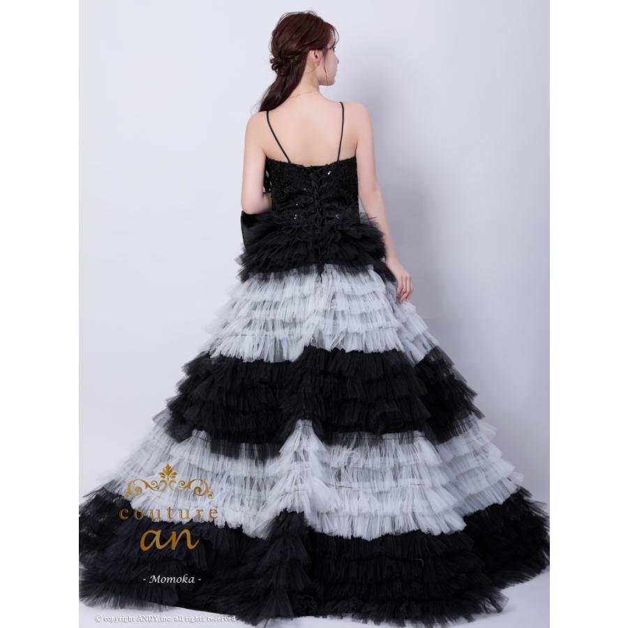 【取り寄せ商品】couturean クチュールアン 高級 キャミソール ビジュー スパンコール リボン チュール フリル バースデー フレア ロング キャバドレスの画像