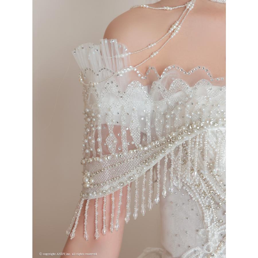 【取り寄せ商品】couturean クチュールアン 高級 オフショルダー ビジュー 刺繍 レース チョーカー フリル バースデー フレア ロング キャバドレスの画像