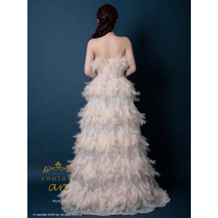 【取り寄せ商品】couturean クチュールアン 高級 ベアトップ フェザー ビジュー スパンコール ラメ バースデー Aライン キャバドレスの画像