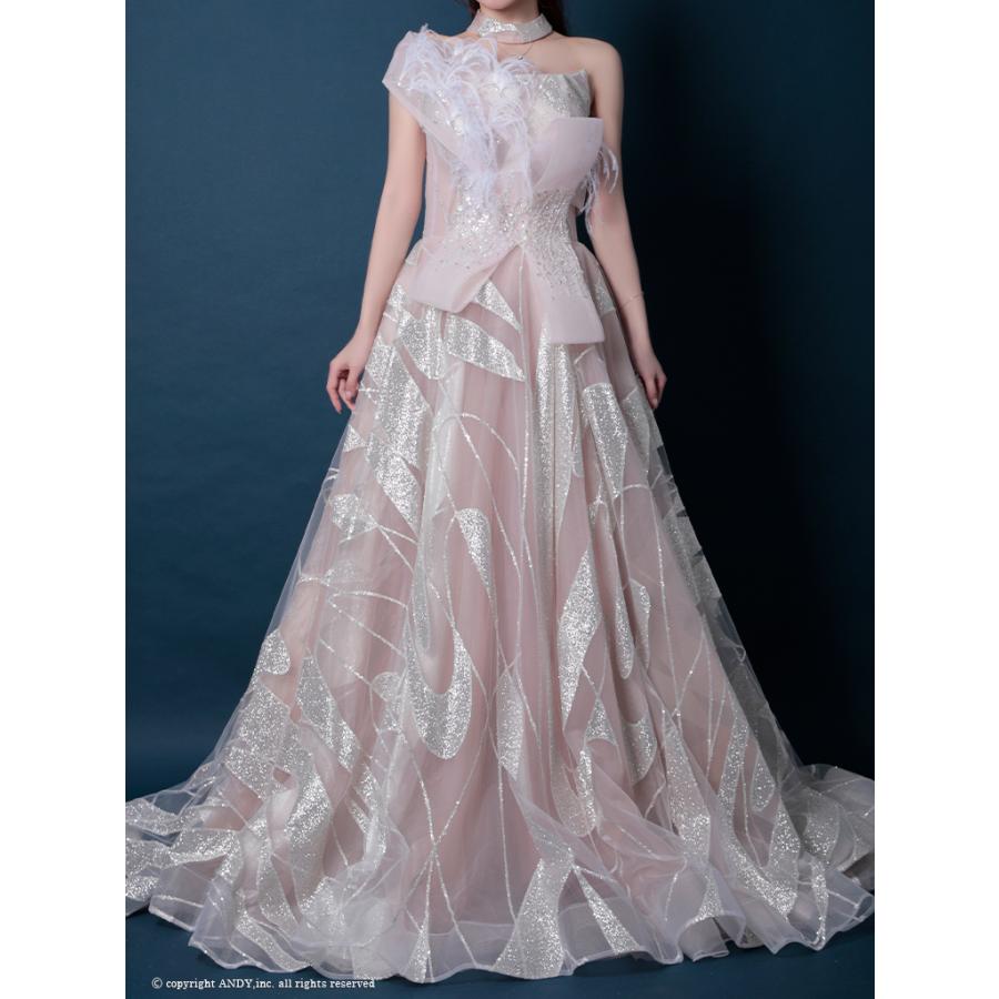 【取り寄せ商品】couturean クチュールアン 高級 ベアトップ チョーカー フェザー スパンコール ラメ バースデー Aライン キャバドレスの画像