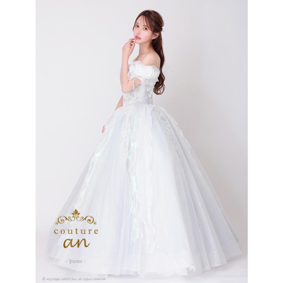 【取り寄せ商品】couturean クチュールアン 高級 肩あき ビジュー パール ラメチュール オーガンジー バースデー Aラインロングドレスの画像
