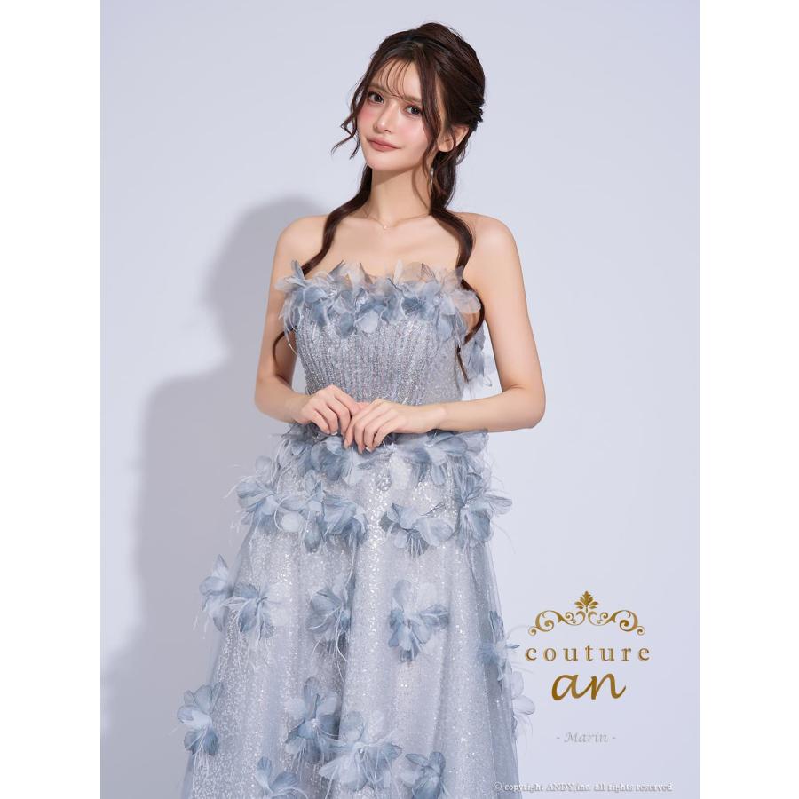 【取り寄せ商品】couturean クチュールアン 高級 2way ベアトップ フラワー ラメ バースデー Aライン ロング キャバドレスの画像