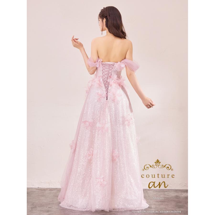 【取り寄せ商品】couturean クチュールアン 高級 2way ベアトップ フラワー ラメ バースデー Aライン ロング キャバドレスの画像