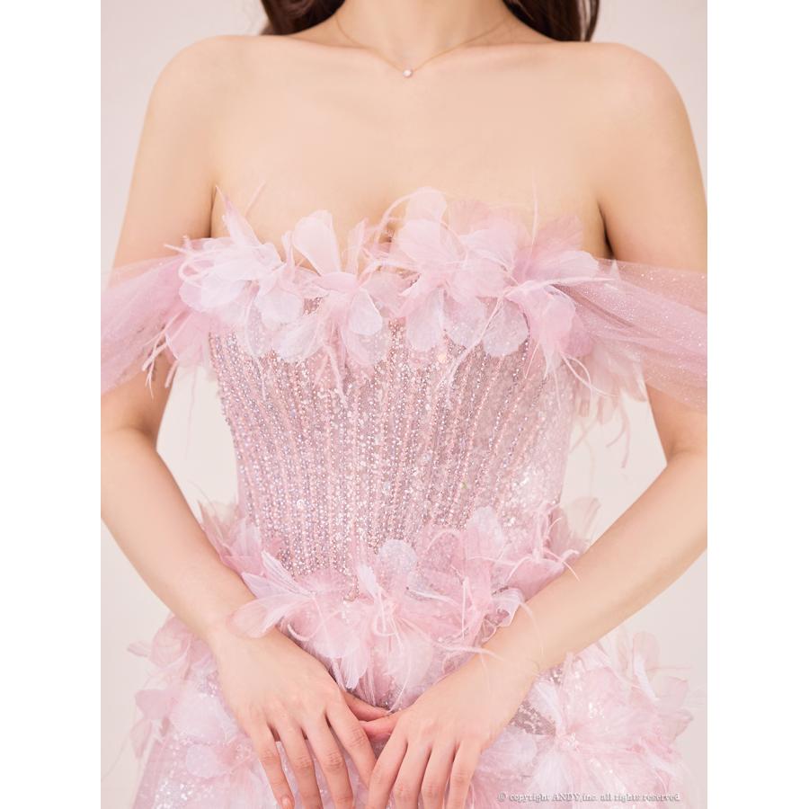 【取り寄せ商品】couturean クチュールアン 高級 2way ベアトップ フラワー ラメ バースデー Aライン ロング キャバドレスの画像