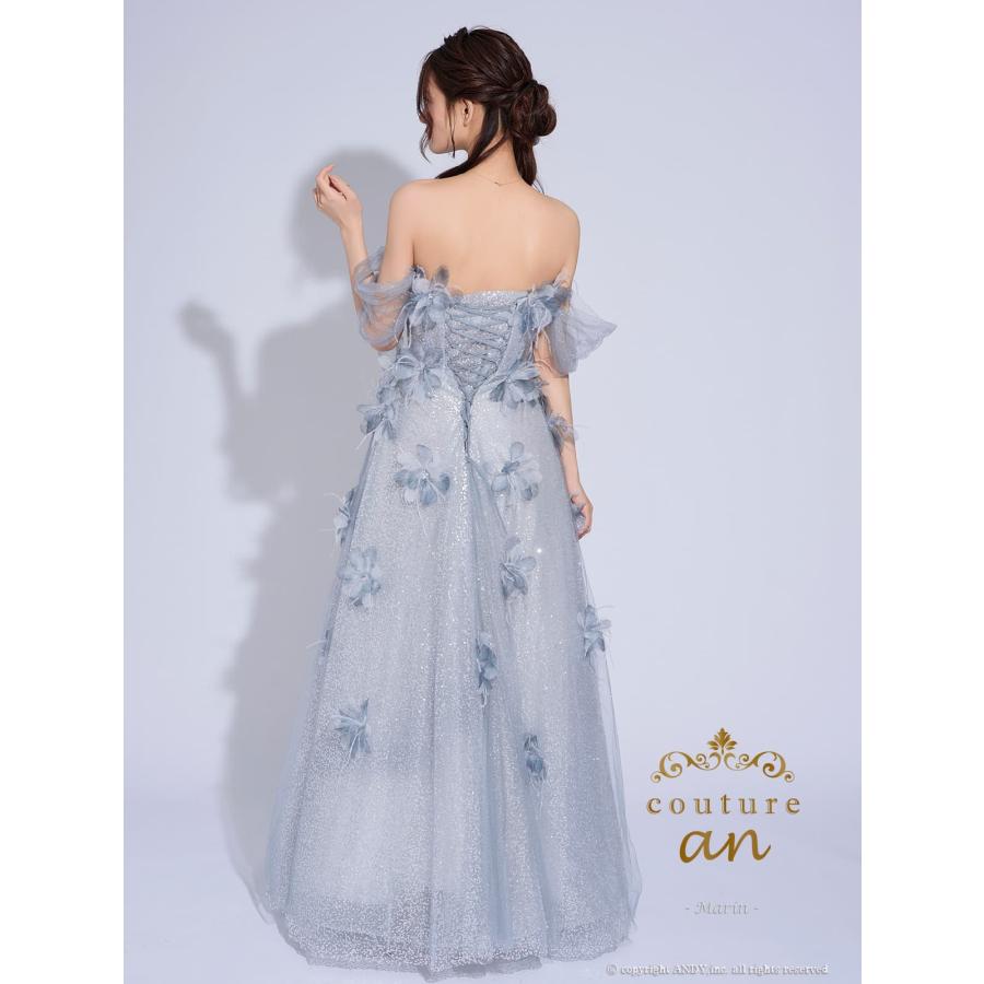 【取り寄せ商品】couturean クチュールアン 高級 2way ベアトップ フラワー ラメ バースデー Aライン ロング キャバドレスの画像