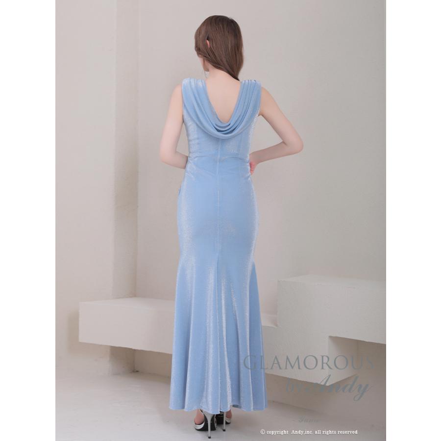 【取り寄せ商品】AndyGLAMOROUS アンディグラマラス キャバドレス 高級 ドレープ ワンカラー ラメ スリット Aライン ロングドレスの画像