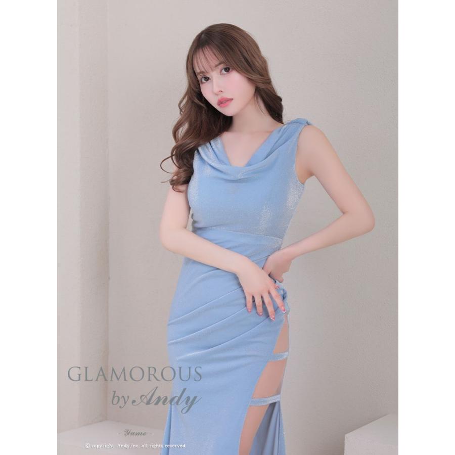 【取り寄せ商品】AndyGLAMOROUS アンディグラマラス キャバドレス 高級 ドレープ ワンカラー ラメ スリット Aライン ロングドレスの画像