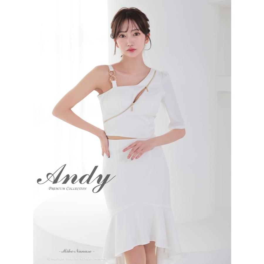 【取り寄せ商品】andy アンディ 高級 ワンショルダー ロングテール ジップデザイン ワンカラー マーメイド セットアップ タイトミディ キャバドレス |  | 13