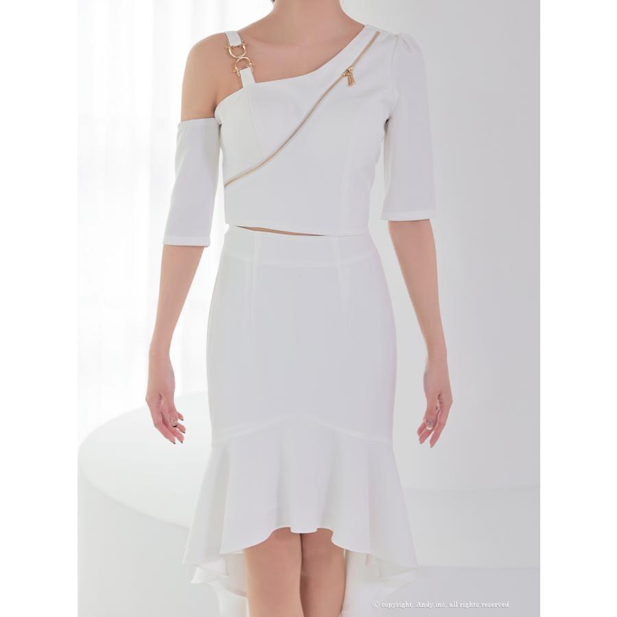 【取り寄せ商品】andy アンディ 高級 ワンショルダー ロングテール ジップデザイン ワンカラー マーメイド セットアップ タイトミディ キャバドレス |  | 15