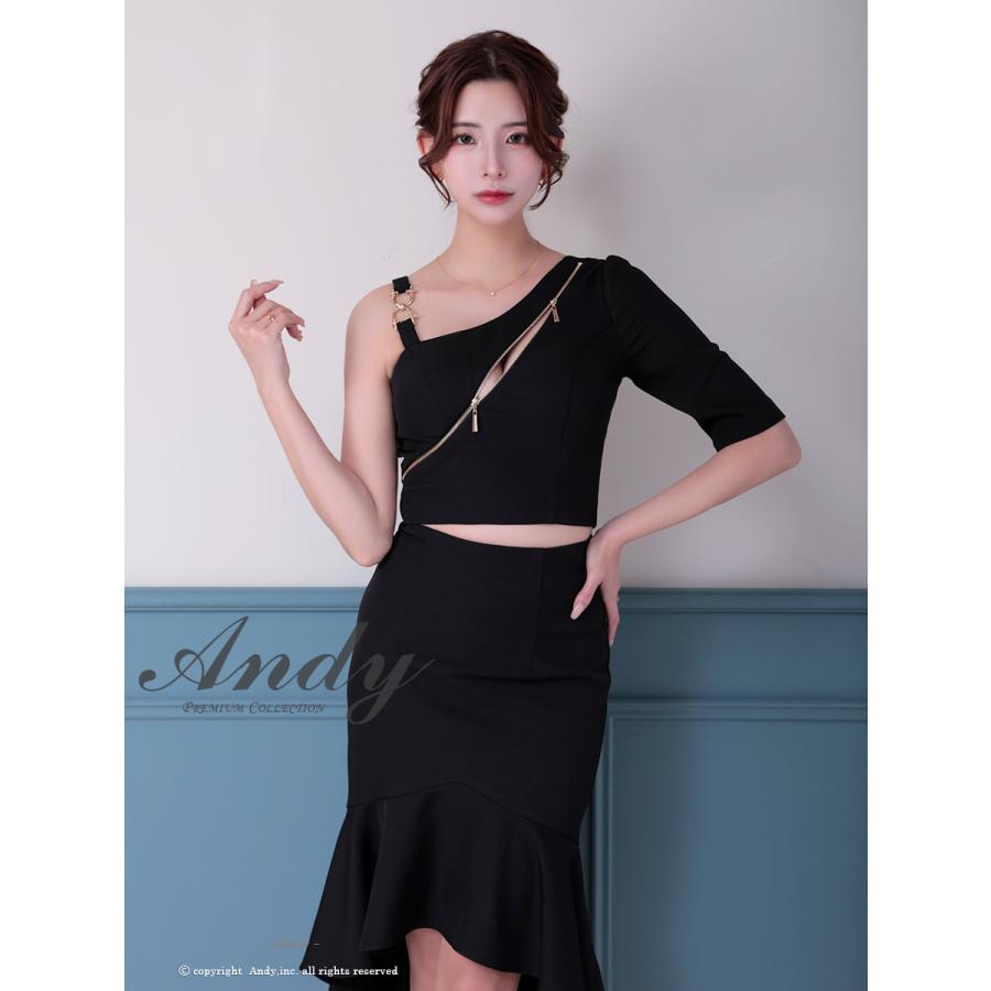 【取り寄せ商品】andy アンディ 高級 ワンショルダー ロングテール ジップデザイン ワンカラー マーメイド セットアップ タイトミディ キャバドレス |  | 16