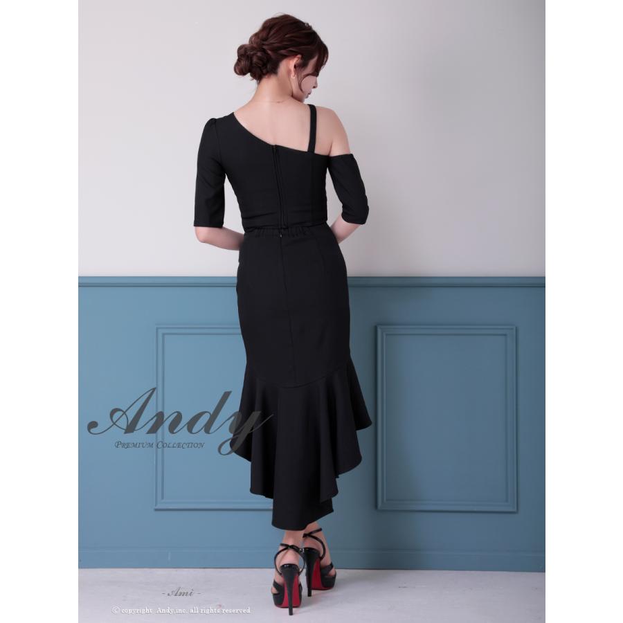 【取り寄せ商品】andy アンディ 高級 ワンショルダー ロングテール ジップデザイン ワンカラー マーメイド セットアップ タイトミディ キャバドレス |  | 17