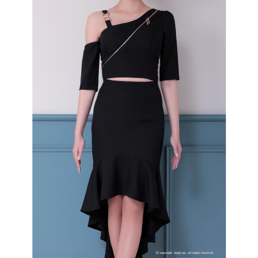 【取り寄せ商品】andy アンディ 高級 ワンショルダー ロングテール ジップデザイン ワンカラー マーメイド セットアップ タイトミディ キャバドレス |  | 18