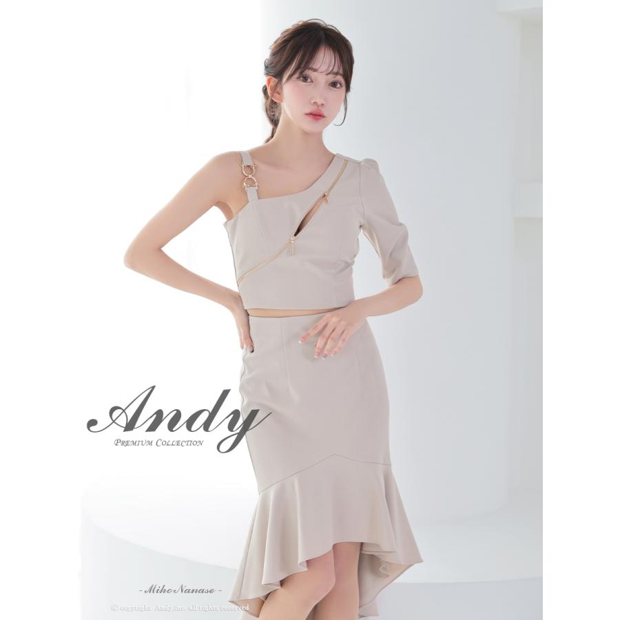 【取り寄せ商品】andy アンディ 高級 ワンショルダー ロングテール ジップデザイン ワンカラー マーメイド セットアップ タイトミディ キャバドレス |  | 04