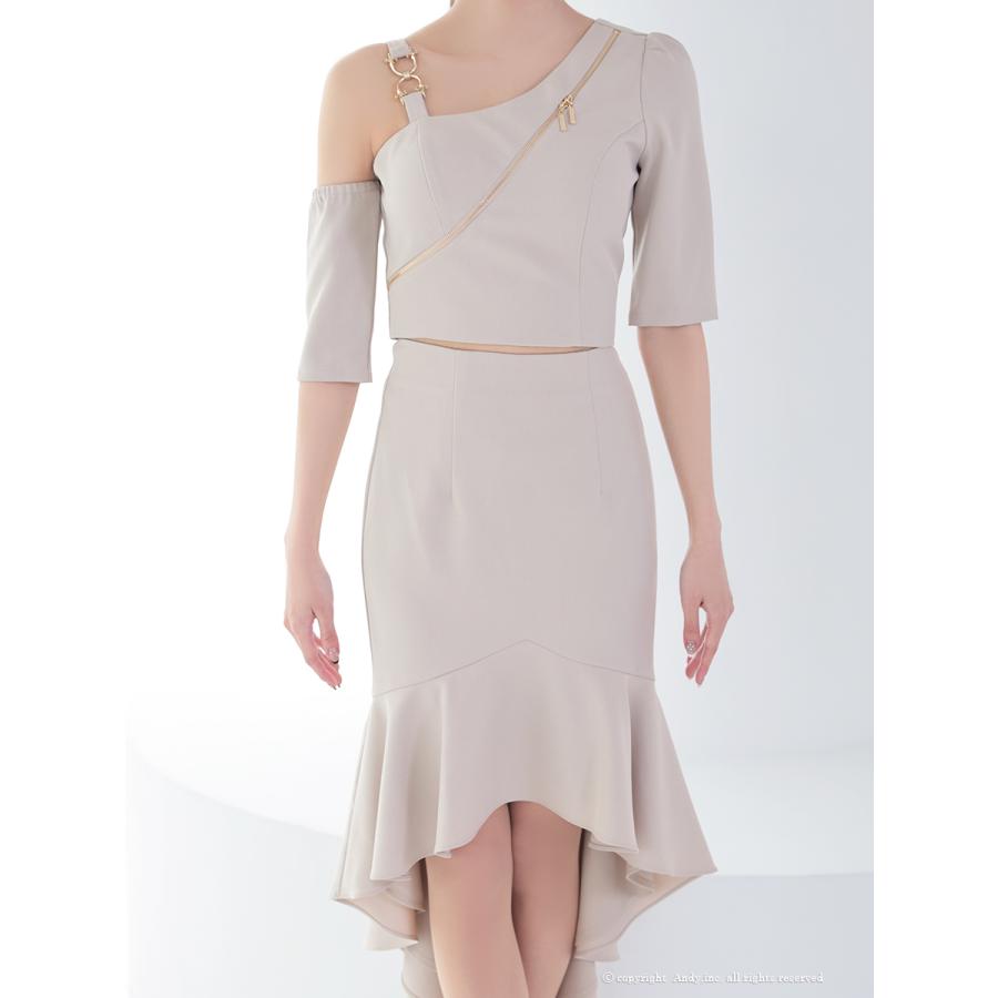 【取り寄せ商品】andy アンディ 高級 ワンショルダー ロングテール ジップデザイン ワンカラー マーメイド セットアップ タイトミディ キャバドレス |  | 10