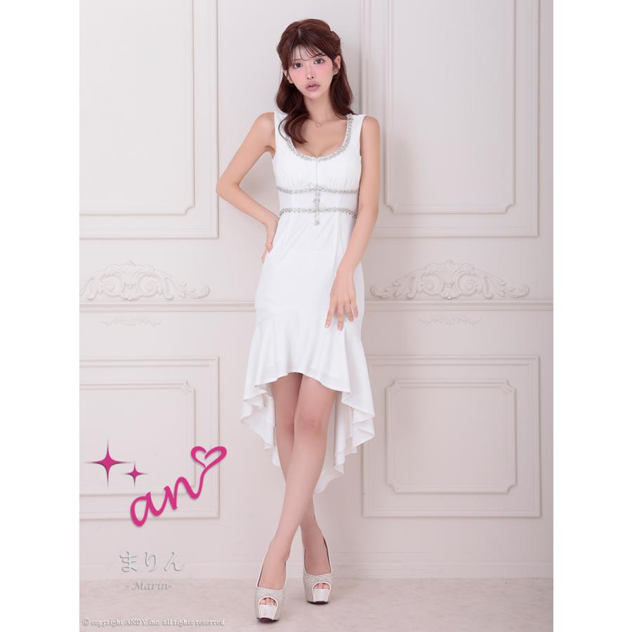 【取り寄せ商品】ANDY an  ノースリーブ ジップ リボン ワンカラー ビジュー フリル マーメイドライン 膝丈 ミディ ロングテールドレス |  | 04