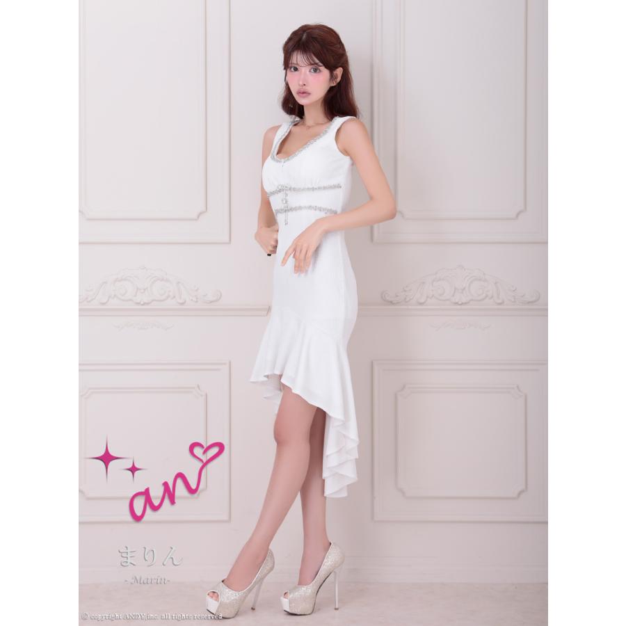 【取り寄せ商品】ANDY an  ノースリーブ ジップ リボン ワンカラー ビジュー フリル マーメイドライン 膝丈 ミディ ロングテールドレス |  | 05