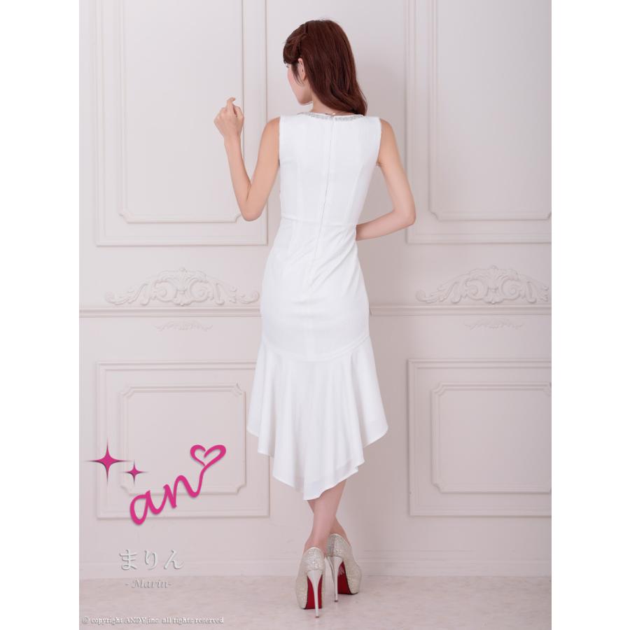 【取り寄せ商品】ANDY an  ノースリーブ ジップ リボン ワンカラー ビジュー フリル マーメイドライン 膝丈 ミディ ロングテールドレス |  | 06