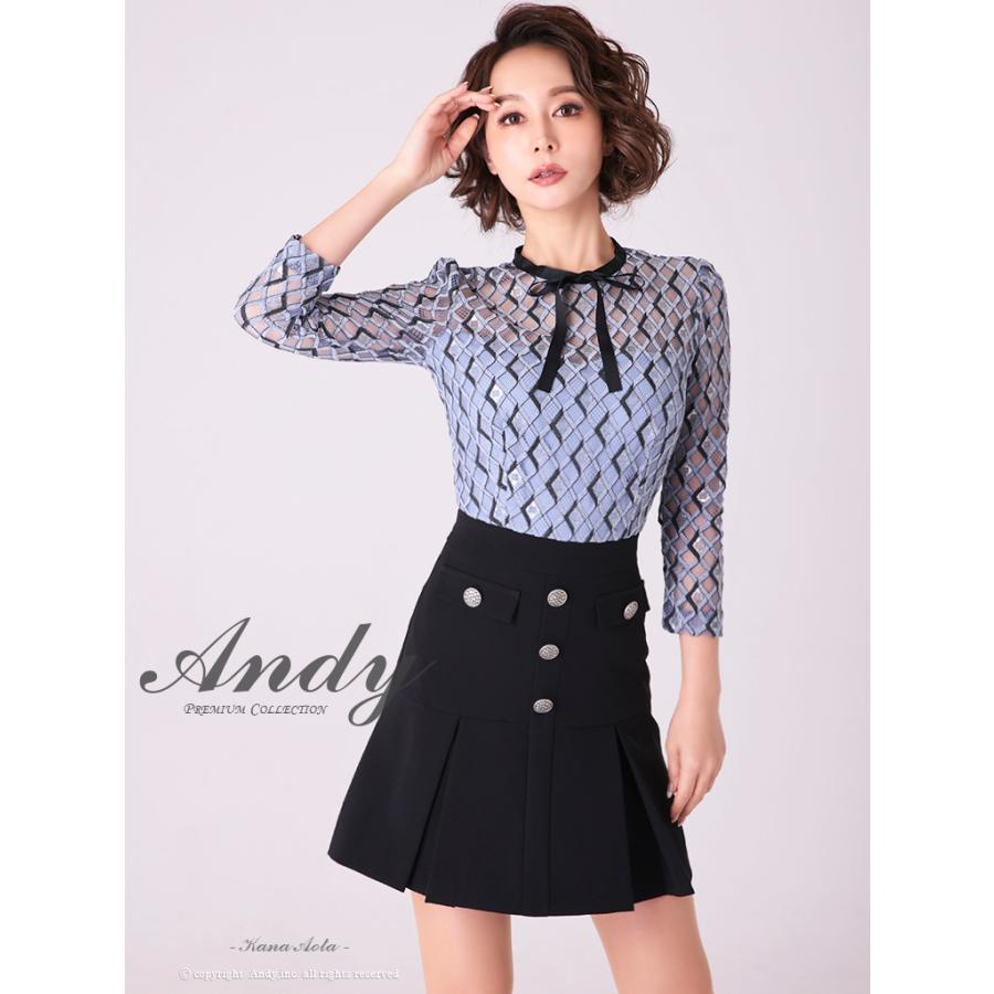【取り寄せ商品】Andy アンディ レース 袖あり ネックリボン フレア ミニドレスの画像