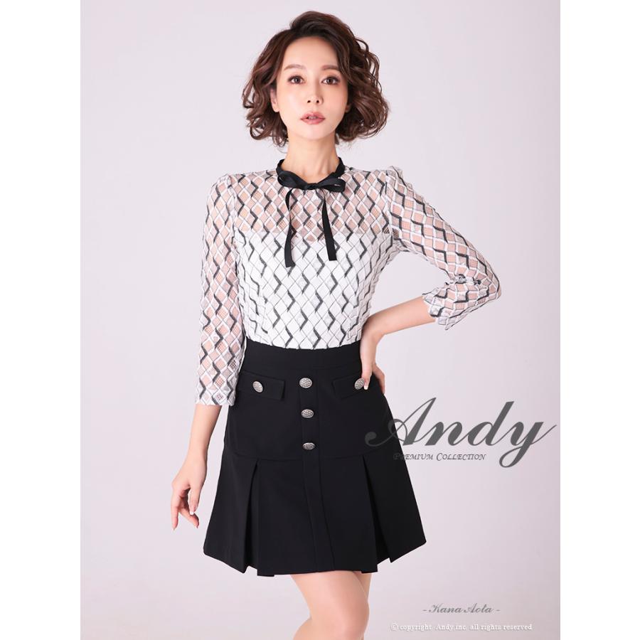 【取り寄せ商品】Andy アンディ レース 袖あり ネックリボン フレア ミニドレスの画像