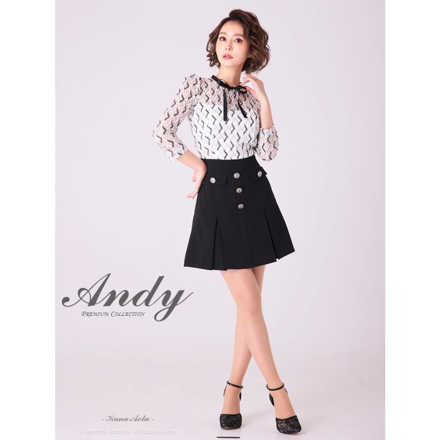 【取り寄せ商品】Andy アンディ レース 袖あり ネックリボン フレア ミニドレスの画像
