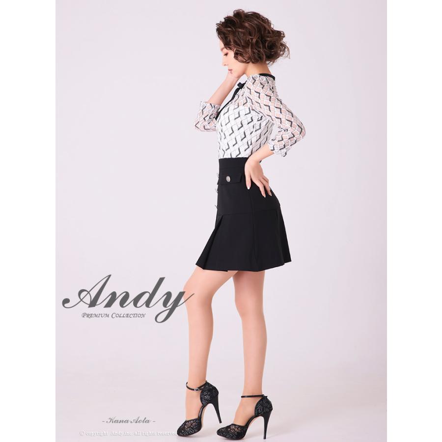 【取り寄せ商品】Andy アンディ レース 袖あり ネックリボン フレア ミニドレスの画像