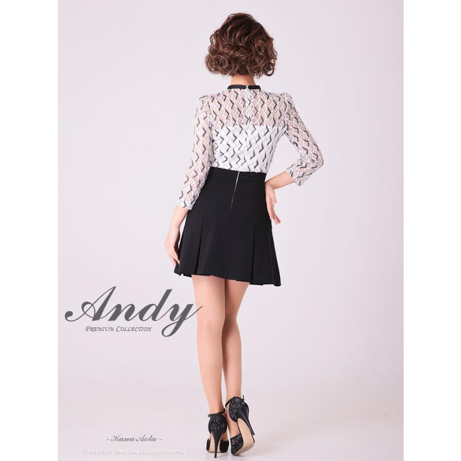 【取り寄せ商品】Andy アンディ レース 袖あり ネックリボン フレア ミニドレスの画像