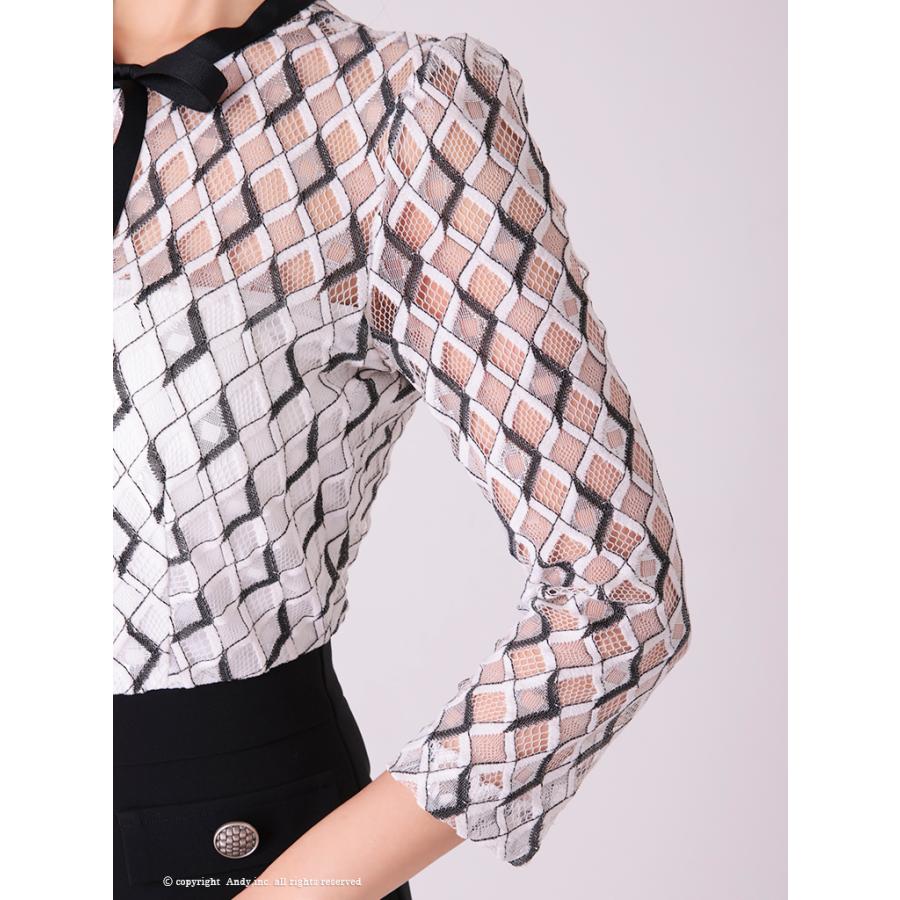 【取り寄せ商品】Andy アンディ レース 袖あり ネックリボン フレア ミニドレスの画像