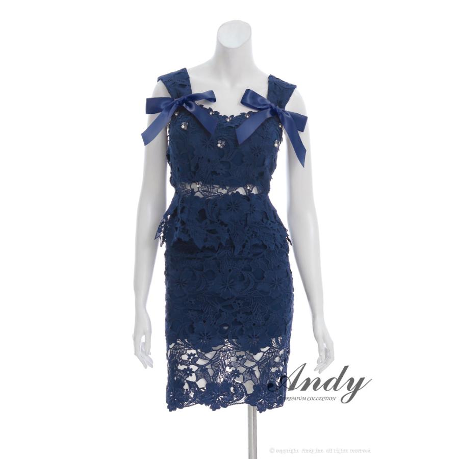 【取り寄せ商品】andy アンディ 高級 ワンカラー 花柄 レース セットアップ リボン ビジュー ノースリーブ 膝丈ドレスの画像