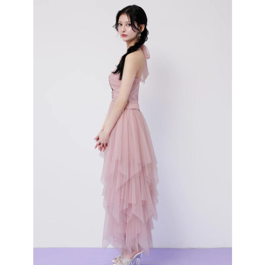 【取り寄せ商品】Angel-R 高級 ブランド Aラインロングドレス 谷間 ホルターネック ウエストカット ヘムラインチュール ビジューの画像